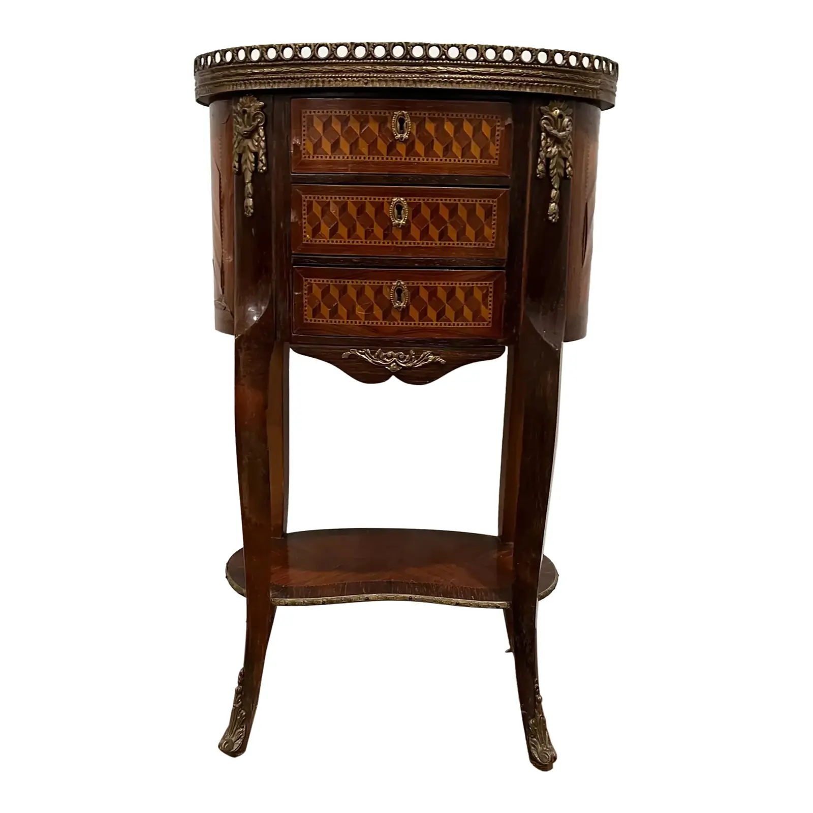 1930s Vintage Walnut Louis XVI Marquetry Stand
