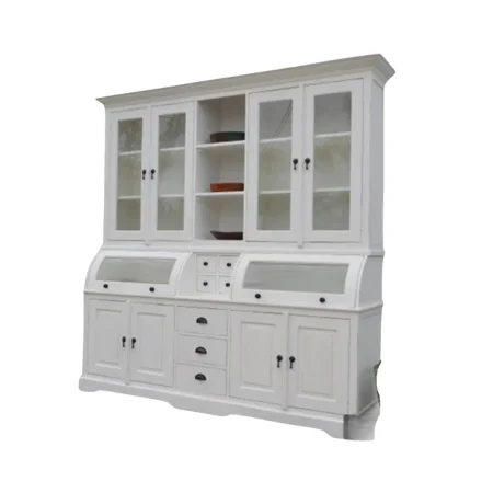 Modern Farmhouse White Curved Glass Kitchen Cabinet