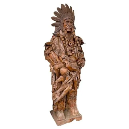 7' Native American Chief Statue – Teak Free-Standing Sculpture