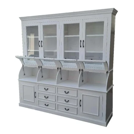 Farmhouse White Glass Hutch