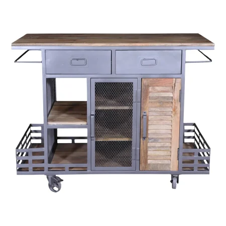 Industrial Mango Wood & Iron Rolling Bar Cart