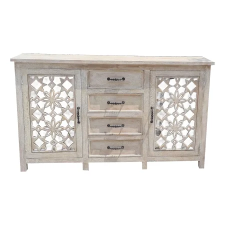Country Cottage Floral Carved Buffet – Whitewash Mango Console