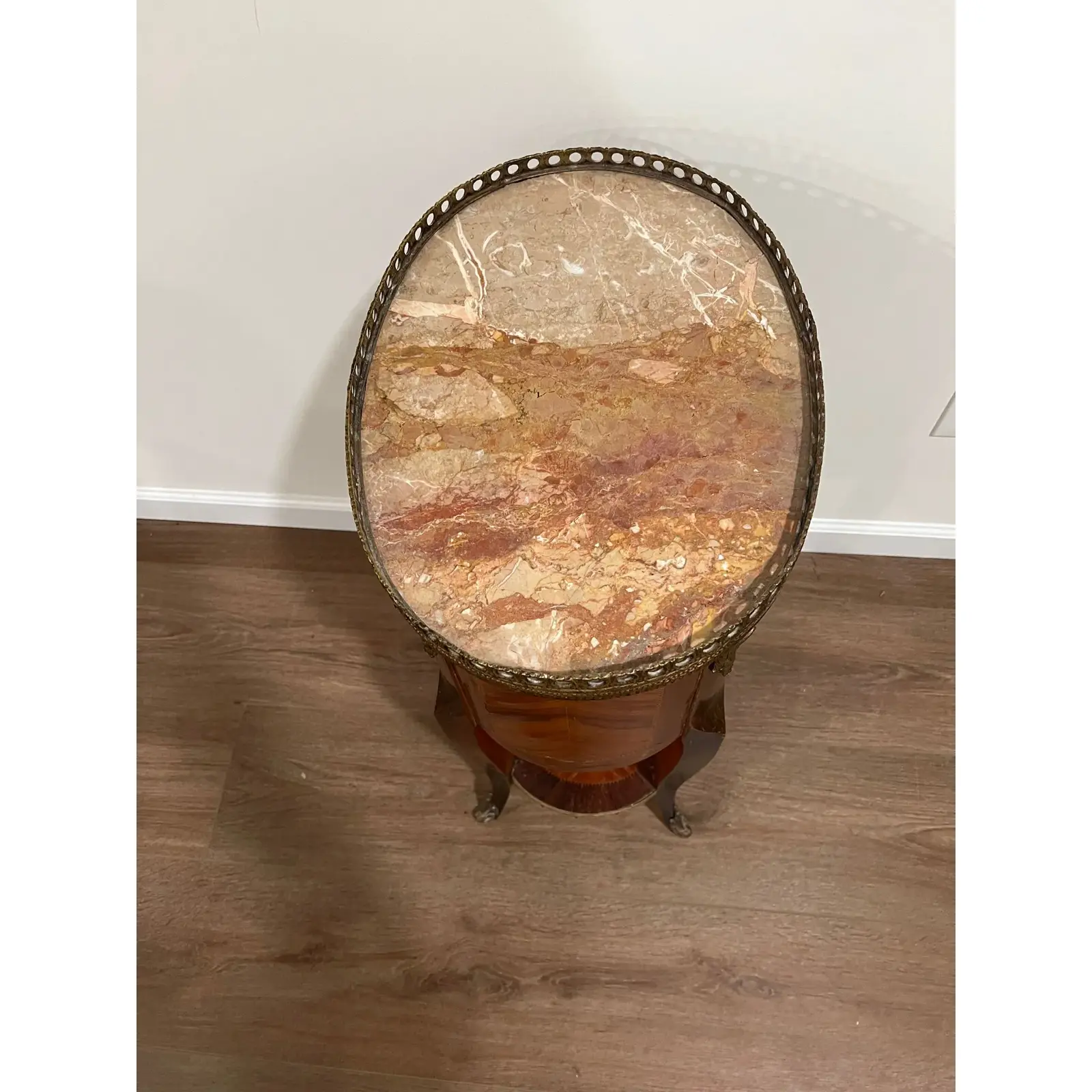 1930s Vintage Walnut Louis XVI Marquetry Stand - Image 3