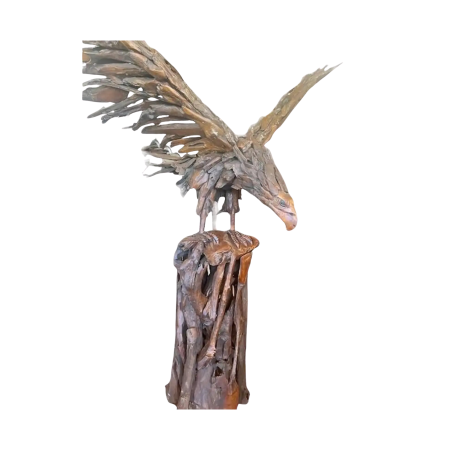 7' Teak Eagle Statue – Tree Stump Base Indoor Outdoor Decor