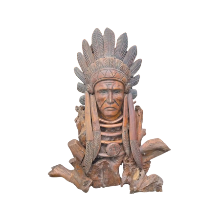 Life-Size Native American Chief Statue – Teak Wood Sculpture