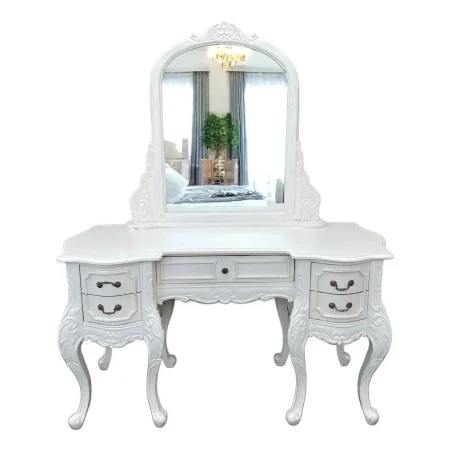 French Chateau Baroque White Mahogany Vanity Table