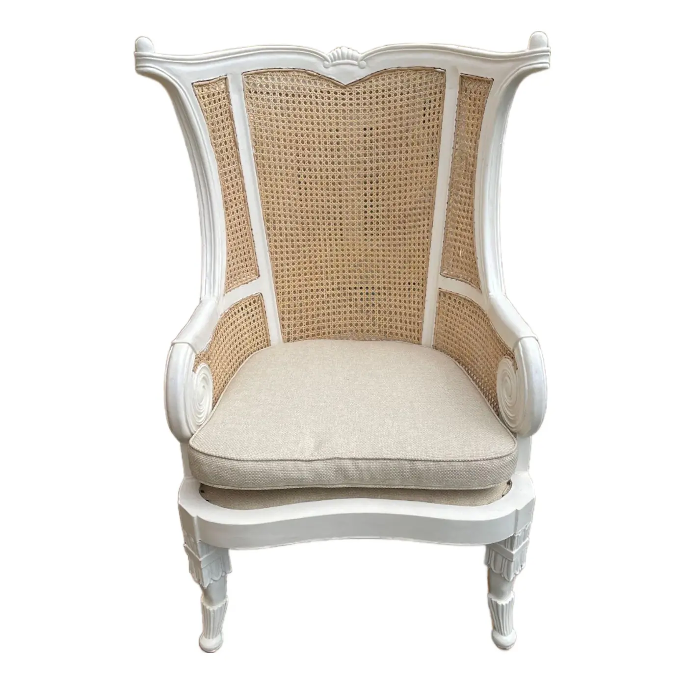 French Provincial White Cane Wingback Chair