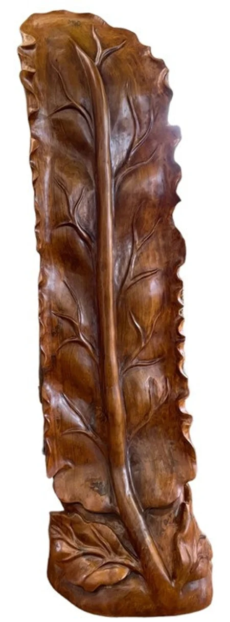 7.5' Carved Wood Leaf Floor Statue – Contemporary Decor