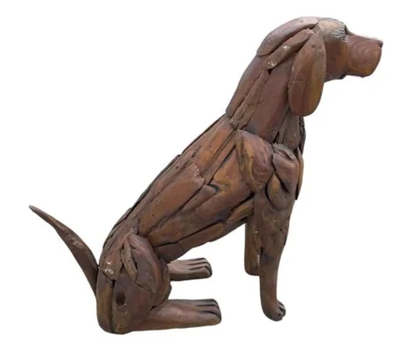 4' Teak Standing Dog Statue – Life-Size Yard Sculpture