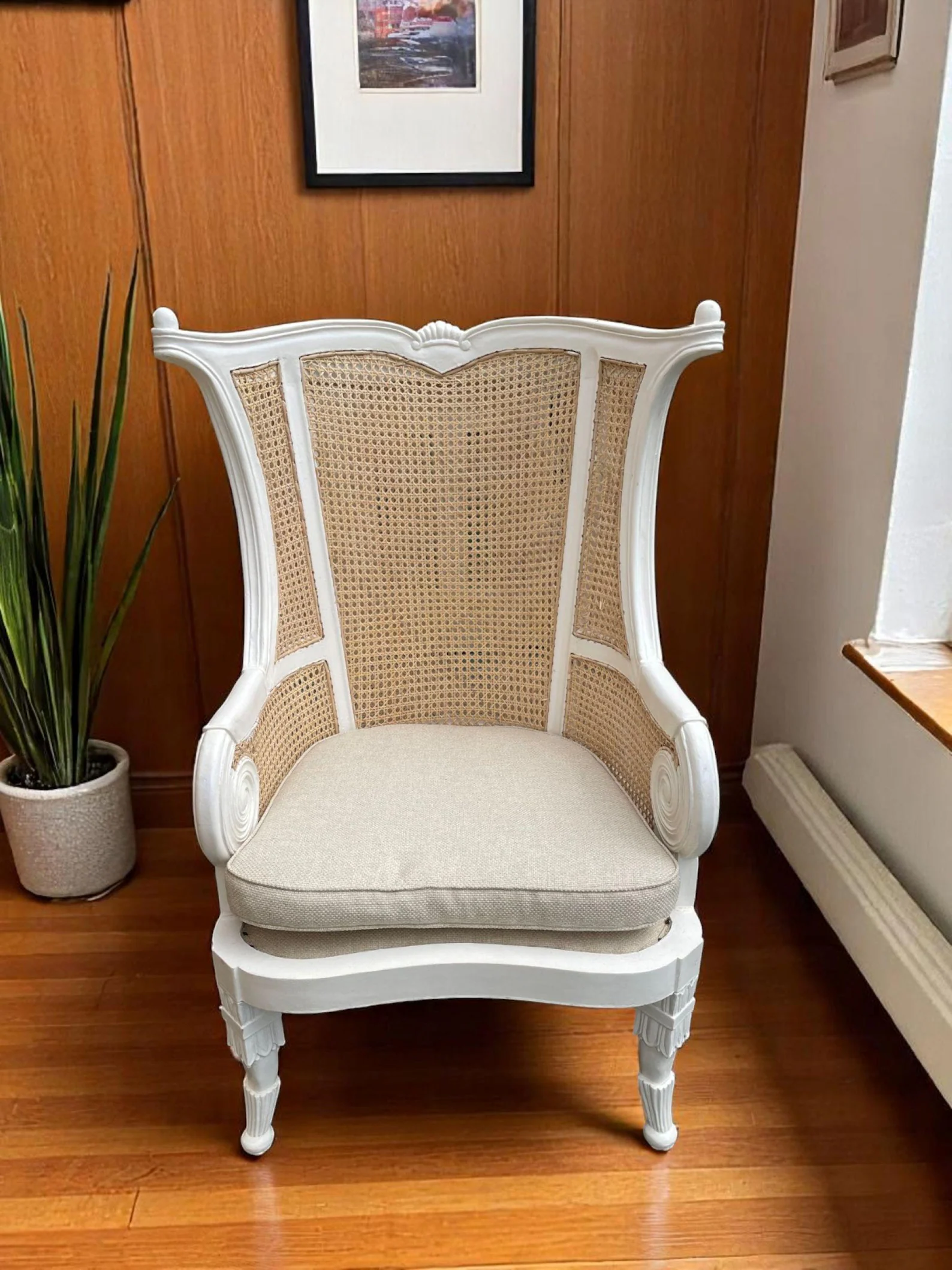 French Provincial White Cane Wingback Chair - Image 2