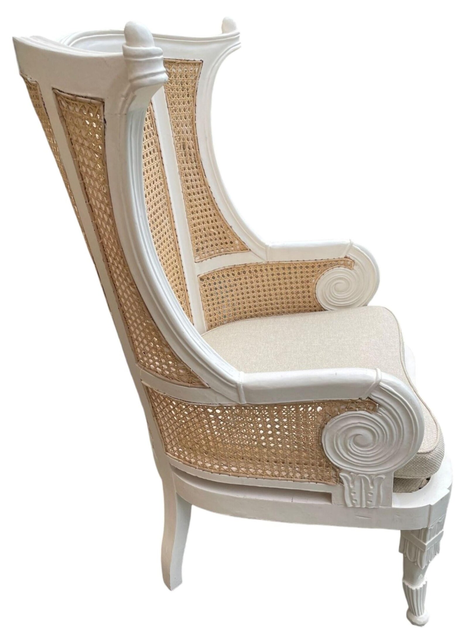 French Provincial White Cane Wingback Chair - Image 5