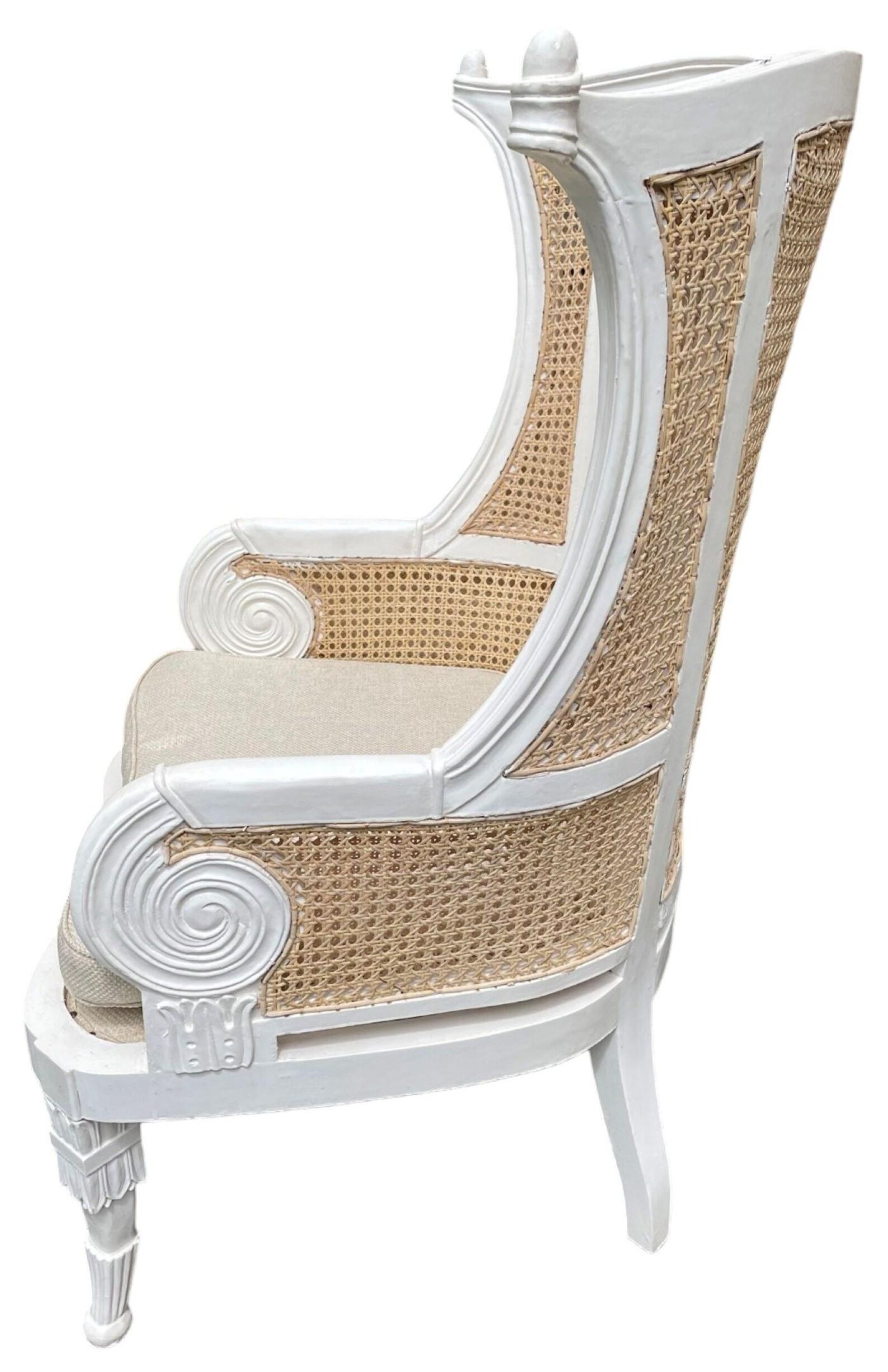 French Provincial White Cane Wingback Chair - Image 4
