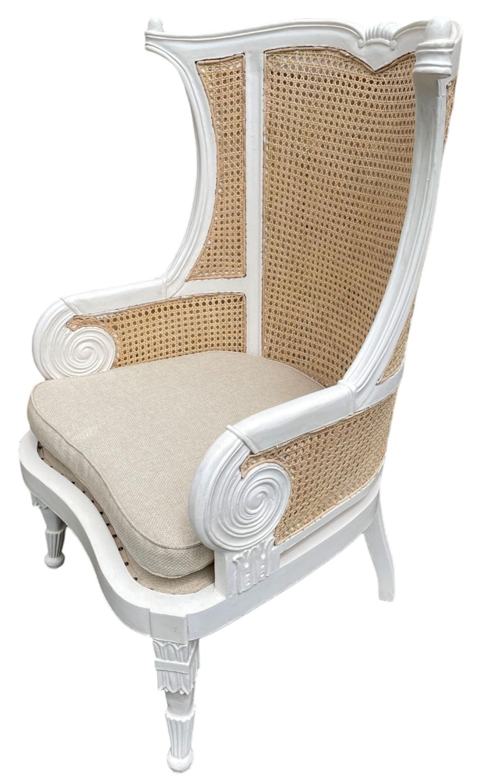 French Provincial White Cane Wingback Chair - Image 3