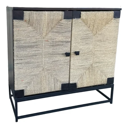 Industrial Boho 2-Door Wicker Steel Cabinet
