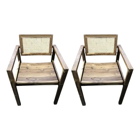 Pair of Coastal Boho Teak & Cane Armchairs