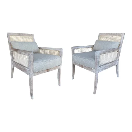 Pair of Coastal Boho Wicker Rattan Armchairs