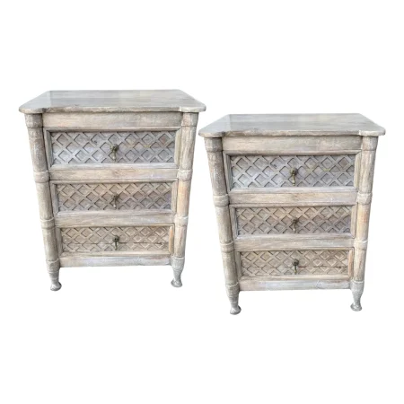 Pair of Rustic Farmhouse 3-Drawer Nightstands