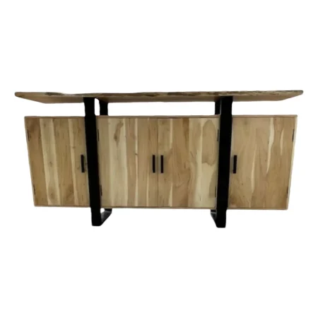 Rustic Live Edge Acacia Wood 4-Door Buffet Cabinet