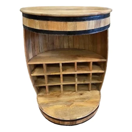 Rustic Mango Wood Half-Barrel Wine Bar Cabinet