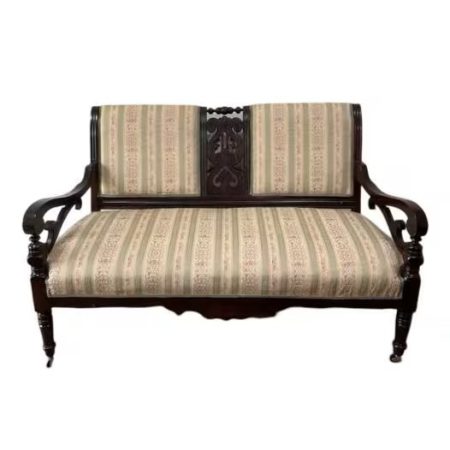 Victorian Carved Walnut Parlor Settee and Chair