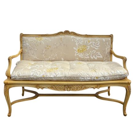 Cane Vintage Provincial Settee in Custom Butter Upholstery