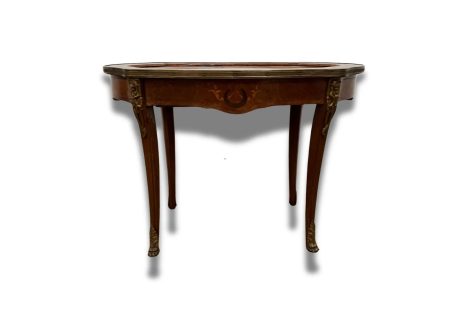 Vintage French Inlaid Coffee Table with Marble Top