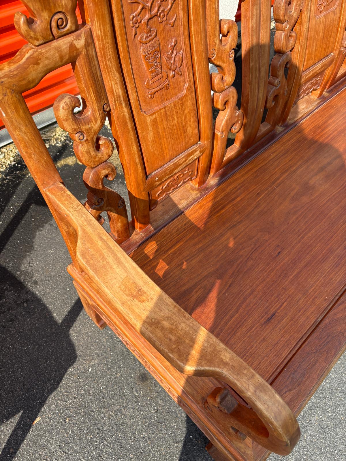 Asian Teak & Rosewood Antique Sofa Bench - Image 7