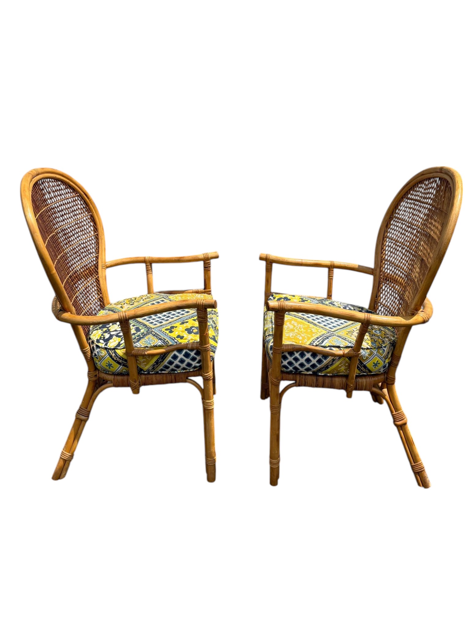 Set of 2 1980s Vintage Bamboo Rattan Side Chairs with Custom Upholstered Seats - Image 4