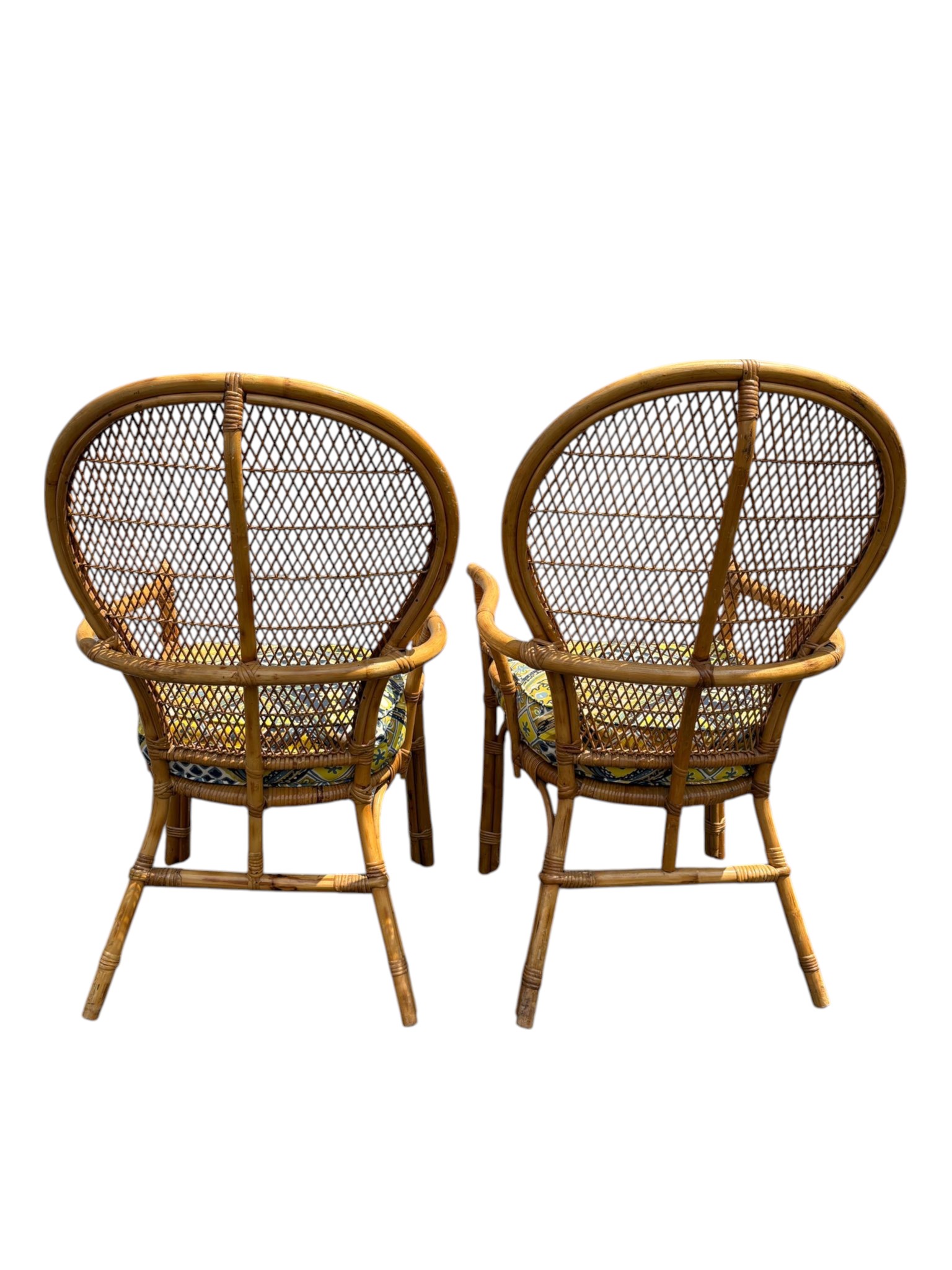 Set of 2 1980s Vintage Bamboo Rattan Side Chairs with Custom Upholstered Seats - Image 5