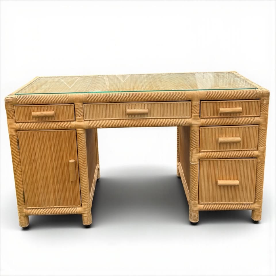 Vintage Reeded Glass Top Desk