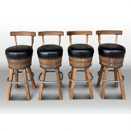 Set of 4 Vintage Barrel-Style Swivel Bar Stools
