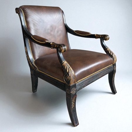 Empire-Style Leather Armchair with Carved Detailing