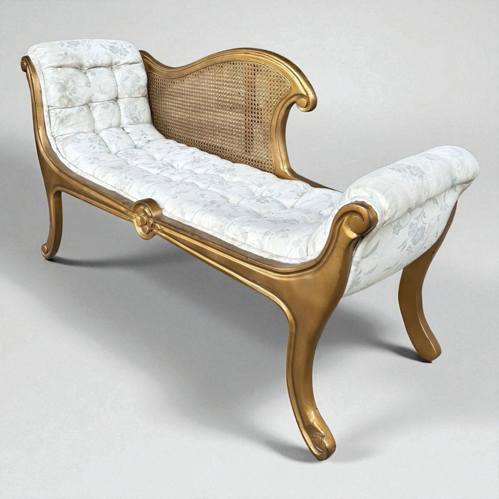Vintage French Tufted Settee Chaise Bench - Image 3