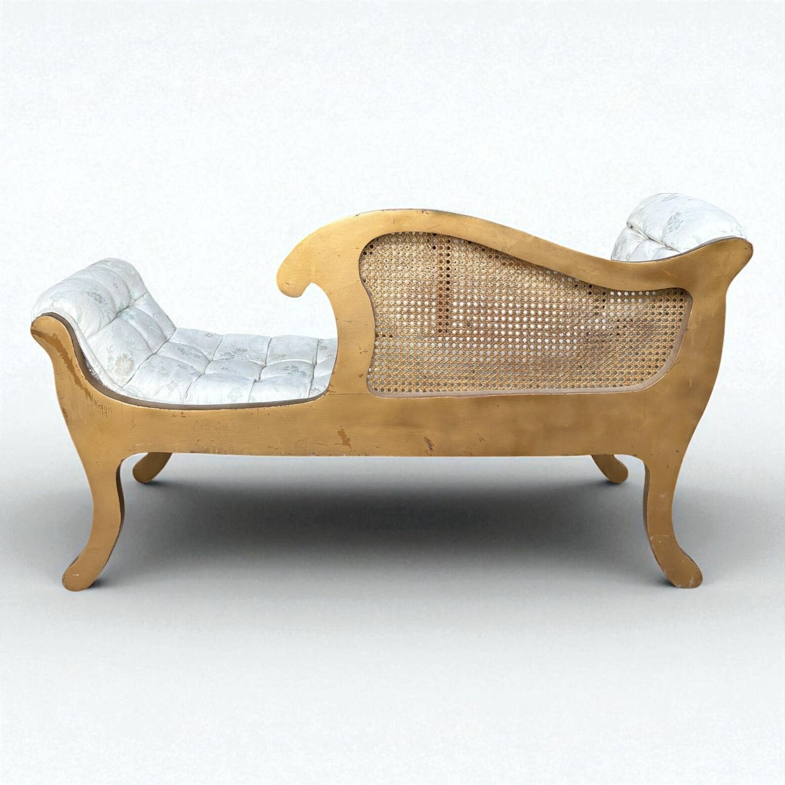 Vintage French Tufted Settee Chaise Bench - Image 4