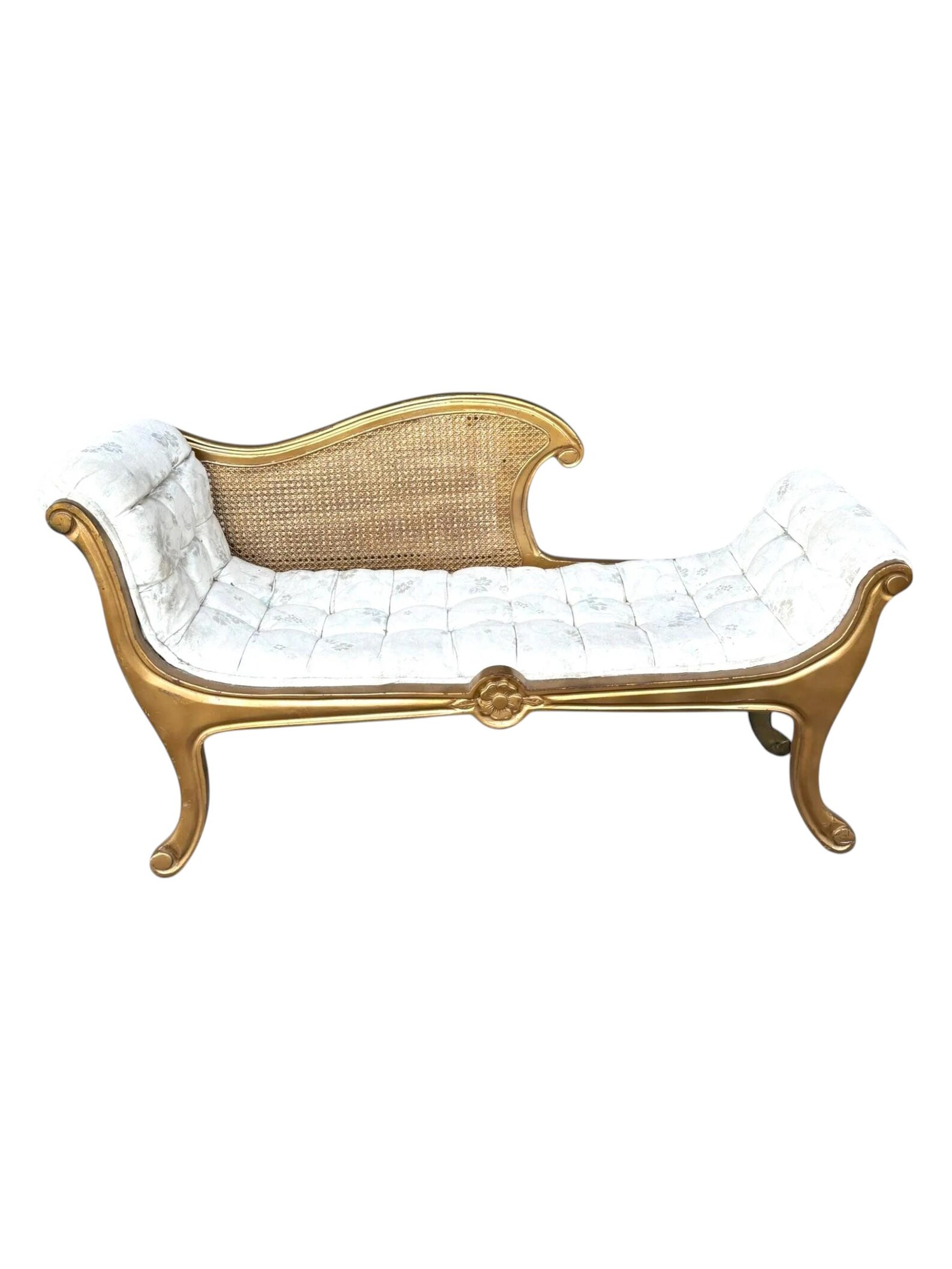 Vintage French Tufted Settee Chaise Bench