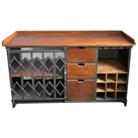 Industrial Chic Sliding Door Iron Bar & Wine Cabinet