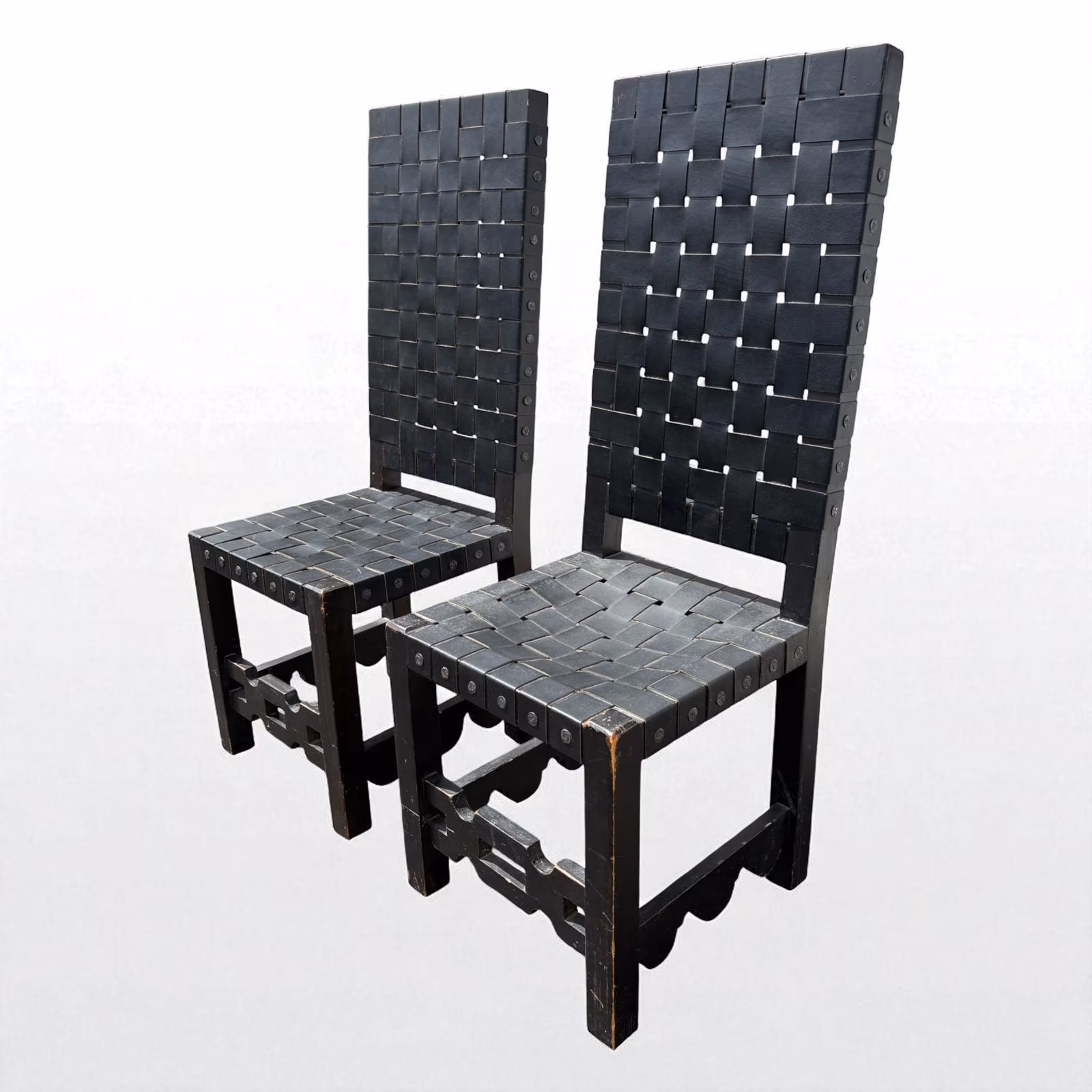 Pair of Late 19th Century Renaissance Revival Black Leather Chairs - Image 3