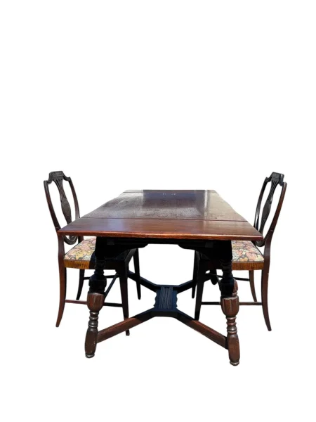 Antique Refectory Dining Table with Two Chairs