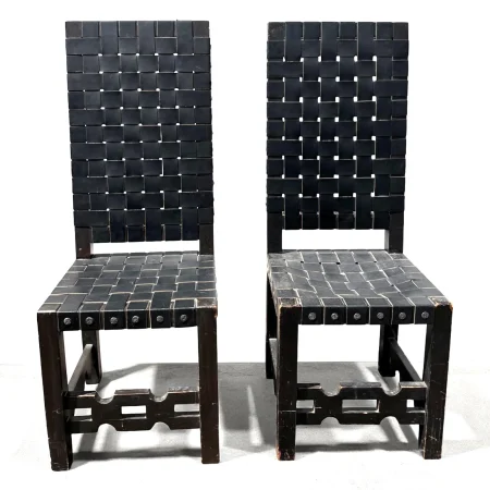 Pair of Late 19th Century Renaissance Revival Black Leather Chairs