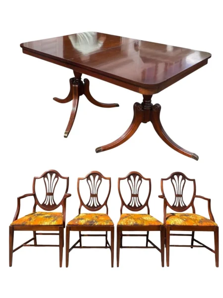 Elegant Wood Dining Table with Four Upholstered Chairs